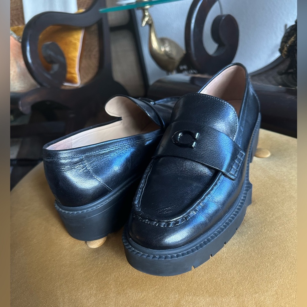 Coach Black Leather Slip-On Loafers